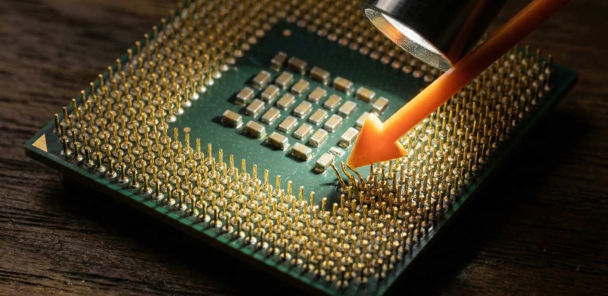 Macro pin and pad inspection view for a used CPU