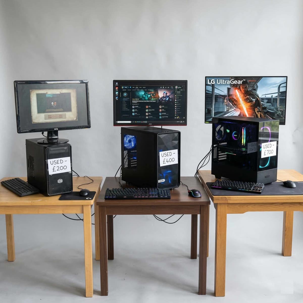 2026 UK used gaming PC pricing tiers from entry 1080p to enthusiast 4K