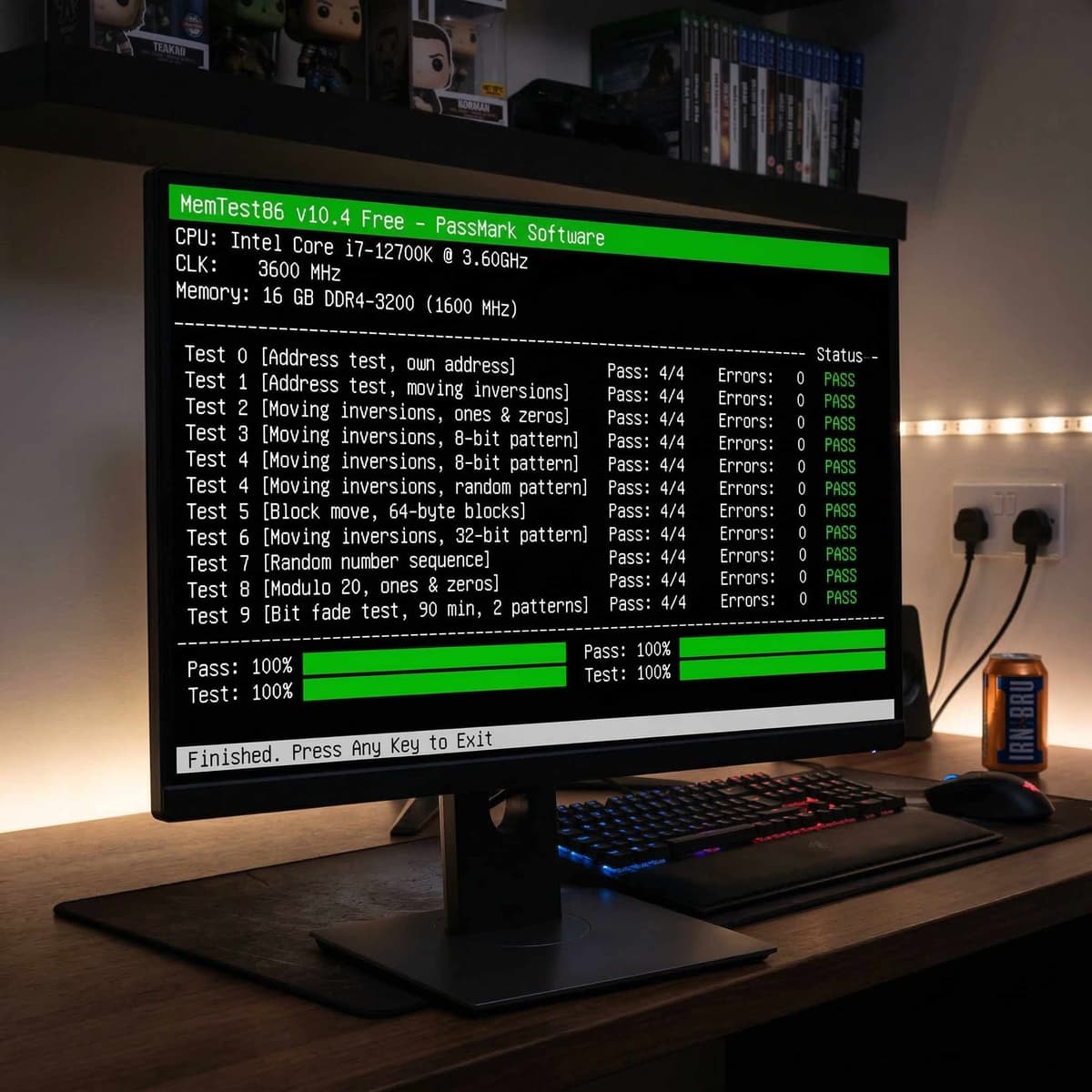 MemTest86 results screen showing a completed pass with zero errors