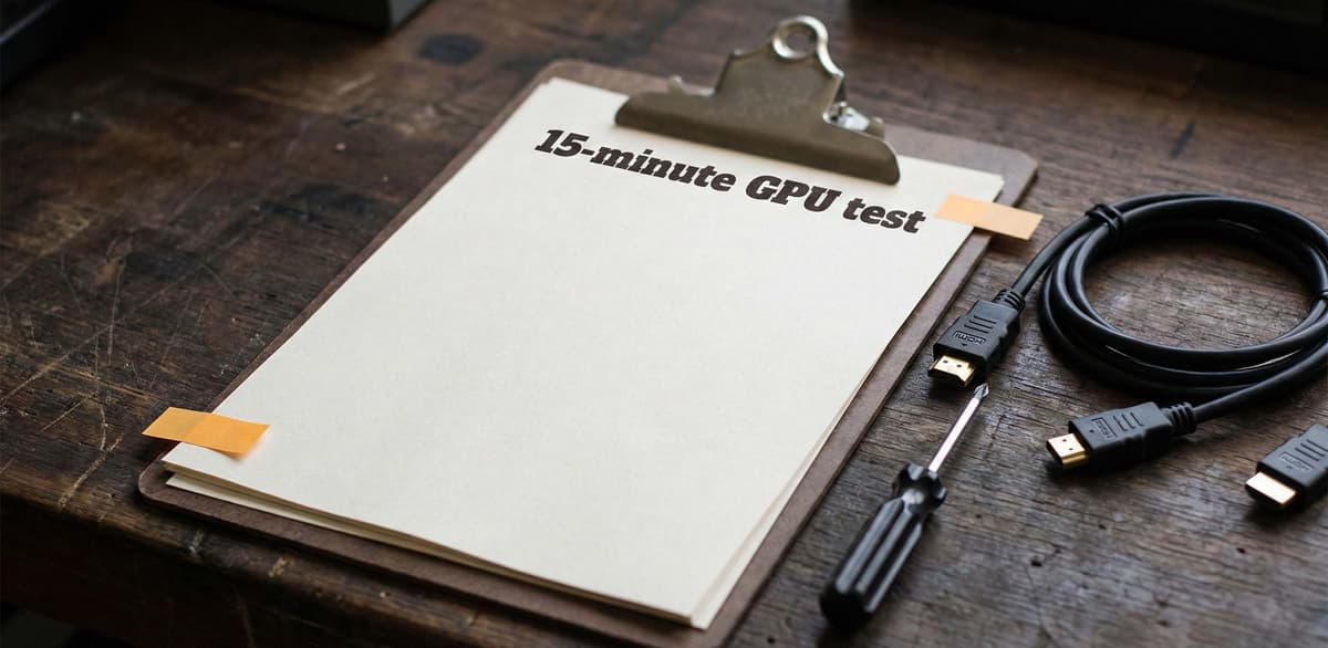 Minimum viable used GPU test checklist on a dark inspection bench