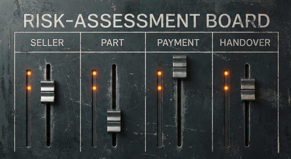 Risk-score board with four sliders for seller, part, payment, and handover