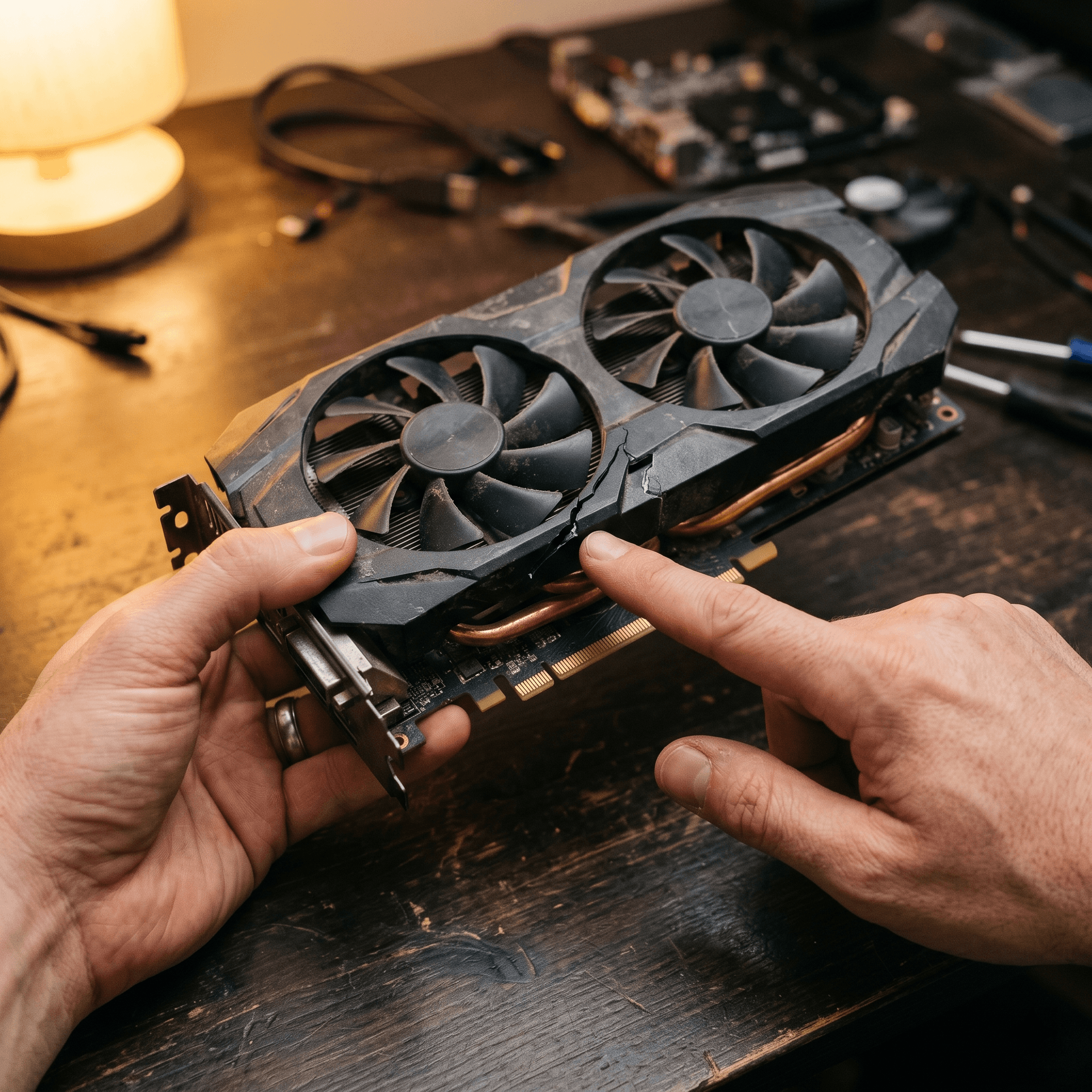 Inspecting a used GPU for damage on arrival